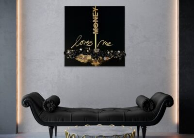 MONEY LOVES ME by K-NY. A material and light-based work defining value as an autonomous field of power and attraction.