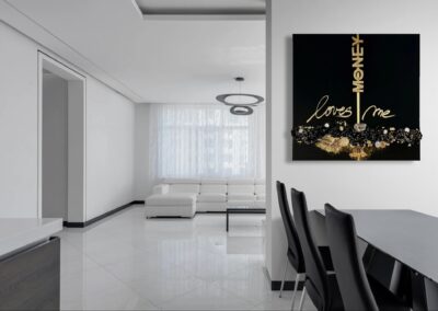 MONEY LOVES ME by K-NY. A material and light-based work defining value as an autonomous field of power and attraction.
