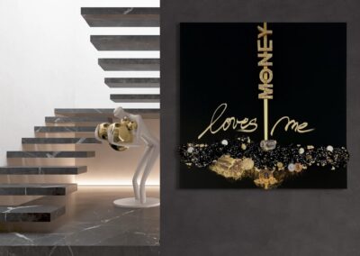 MONEY LOVES ME by K-NY. A material and light-based work defining value as an autonomous field of power and attraction.