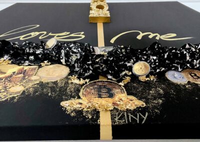 MONEY LOVES ME by K-NY. A material and light-based work defining value as an autonomous field of power and attraction.
