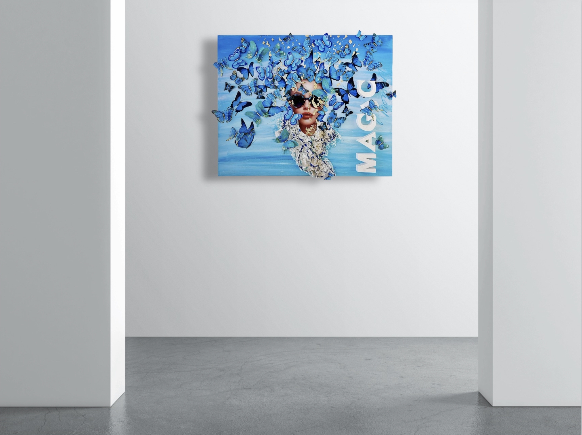 MAGIC MOMENT by K-NY — photoluminescent conceptual artwork in spatial context, dual-spectrum composition interacting with light and architecture