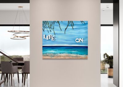 LIFE ON by K-NY — photoluminescent conceptual artwork in spatial context, dual-spectrum composition interacting with light and architecture