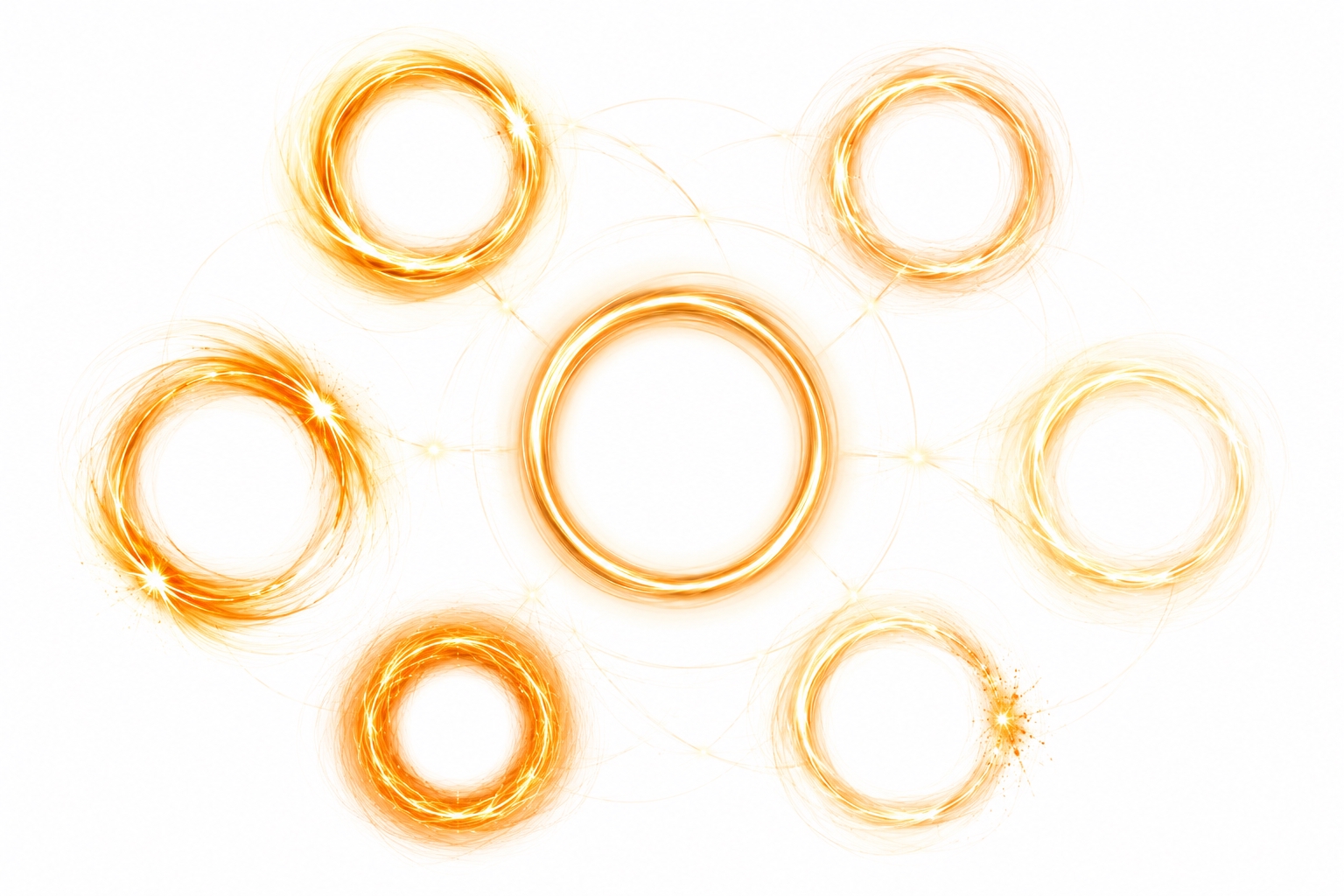 Interconnected luminous ring structures visualizing the seven K-NY clusters as a conceptual perception system based on light, psychological states, and spatial energy.