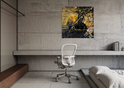 BREAK FREE by K-NY — photoluminescent conceptual artwork in spatial context, dual-spectrum composition interacting with light and architecture.