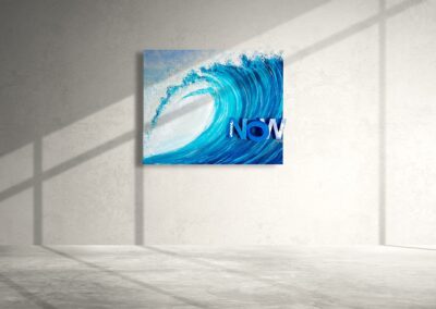 CATCH THE WAVE._NOW by K-NY displayed in a contemporary interior, showcasing a luxury conceptual artwork inspired by movement, energy and opportunity, with a strong architectural presence and museum-quality presentation.