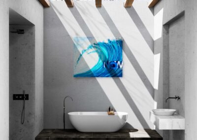 CATCH THE WAVE._NOW by K-NY displayed in a contemporary interior, showcasing a luxury conceptual artwork inspired by movement, energy and opportunity, with a strong architectural presence and museum-quality presentation.