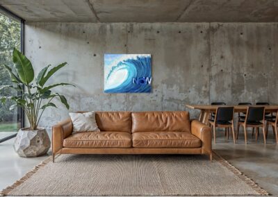 CATCH THE WAVE._NOW by K-NY displayed in a contemporary interior, showcasing a luxury conceptual artwork inspired by movement, energy and opportunity, with a strong architectural presence and museum-quality presentation.