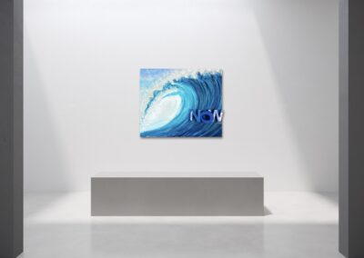 CATCH THE WAVE._NOW by K-NY displayed in a contemporary interior, showcasing a luxury conceptual artwork inspired by movement, energy and opportunity, with a strong architectural presence and museum-quality presentation.