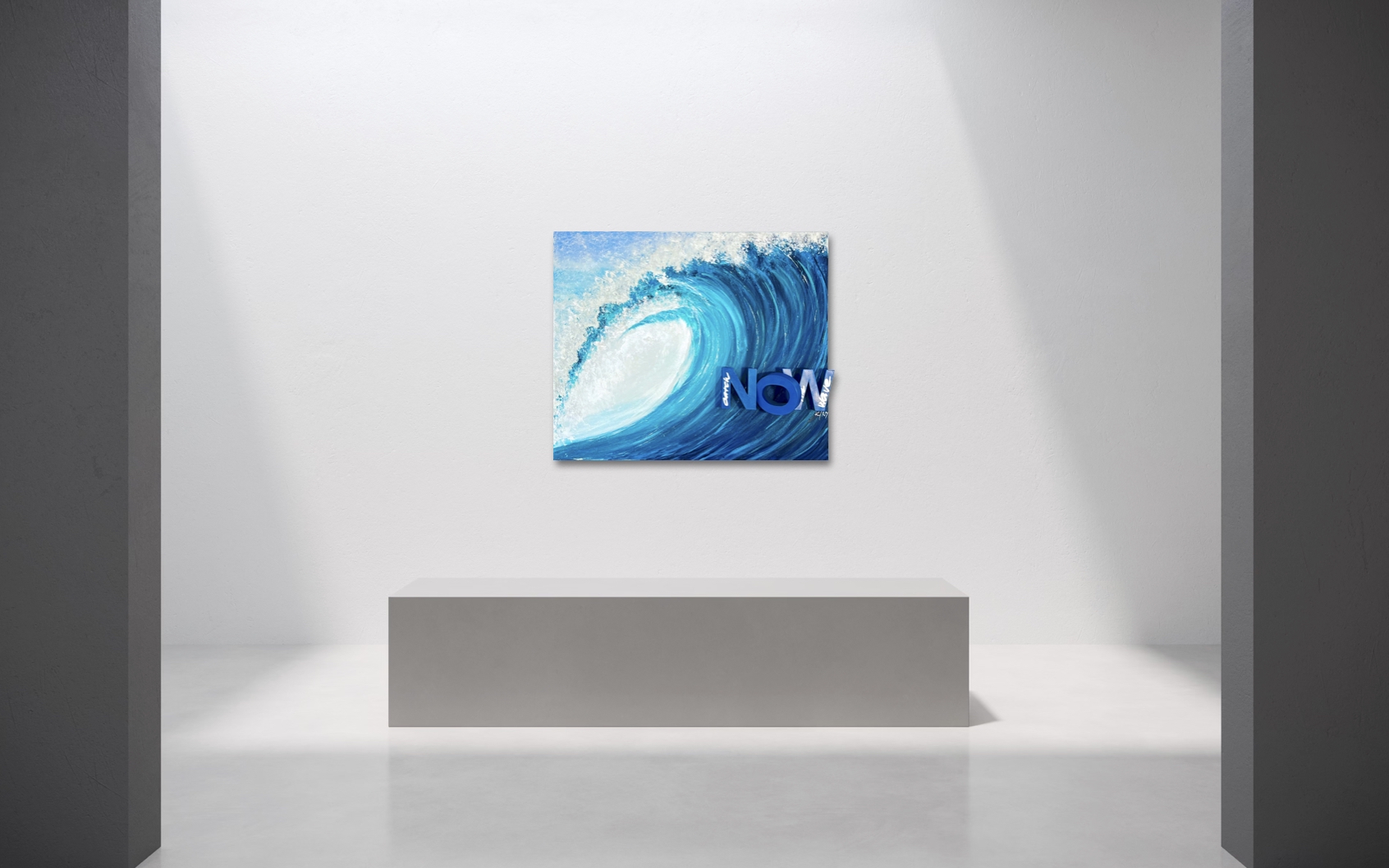 CATCH THE WAVE._NOW by K-NY displayed in a contemporary interior, showcasing a luxury conceptual artwork inspired by movement, energy and opportunity, with a strong architectural presence and museum-quality presentation.
