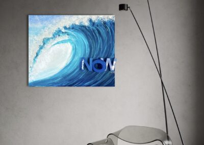 CATCH THE WAVE._NOW by K-NY displayed in a contemporary interior, showcasing a luxury conceptual artwork inspired by movement, energy and opportunity, with a strong architectural presence and museum-quality presentation.