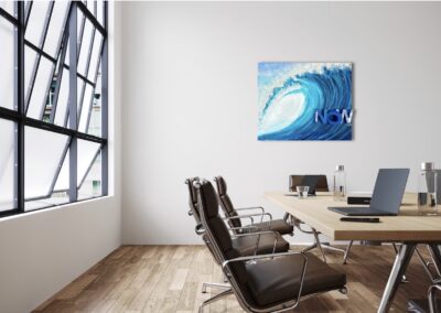 CATCH THE WAVE._NOW by K-NY displayed in a contemporary interior, showcasing a luxury conceptual artwork inspired by movement, energy and opportunity, with a strong architectural presence and museum-quality presentation.