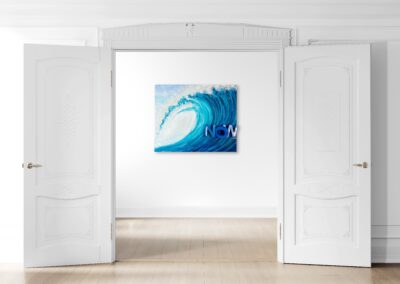 CATCH THE WAVE._NOW by K-NY displayed in a contemporary interior, showcasing a luxury conceptual artwork inspired by movement, energy and opportunity, with a strong architectural presence and museum-quality presentation.