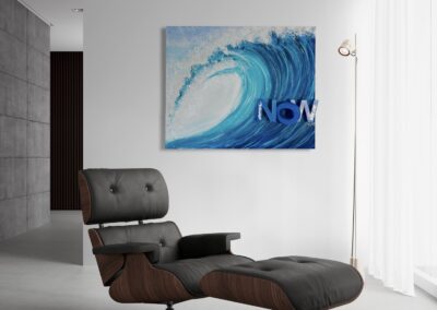 CATCH THE WAVE._NOW by K-NY displayed in a contemporary interior, showcasing a luxury conceptual artwork inspired by movement, energy and opportunity, with a strong architectural presence and museum-quality presentation.