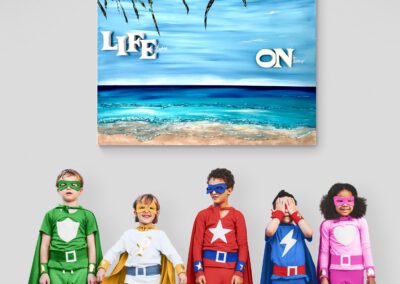 LIFE ON by K-NY — photoluminescent conceptual artwork in spatial context, dual-spectrum composition interacting with light and architecture