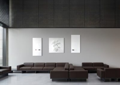 CASE 02 — WAIT... by K-NY, showing all three MOVES HMM..., WAIT A SECOND... and TOUCHÉ. together in an architectural interior.