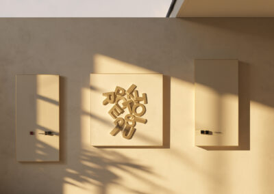 CASE 02 — WAIT... by K-NY, showing all three MOVES HMM..., WAIT A SECOND... and TOUCHÉ. together in an architectural interior.