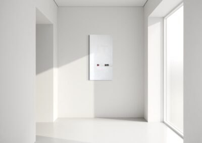 HMM..., MOVE I of CASE 02 — WAIT... by K-NY, shown in an architectural interior with its sculptural surface and Morse-code element visible.