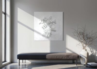 MOVE II — WAIT A SECOND... from CASE 02 — WAIT... by K-NY, shown in an architectural interior with its sculptural material structure visible.