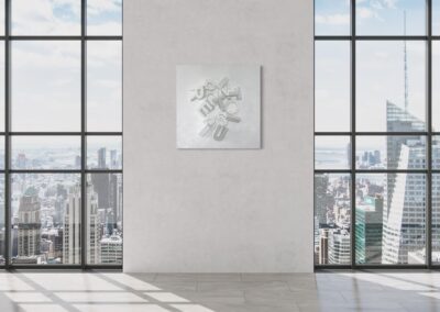 MOVE II — WAIT A SECOND... from CASE 02 — WAIT... by K-NY, shown in an architectural interior with its sculptural material structure visible.