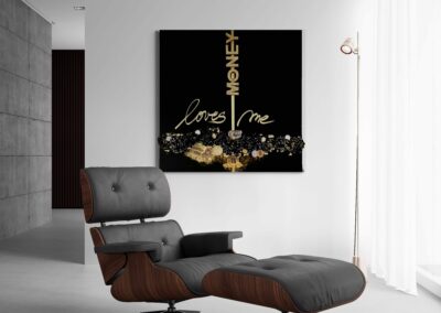 MONEY LOVES ME by K-NY. A material and light-based work defining value as an autonomous field of power and attraction.