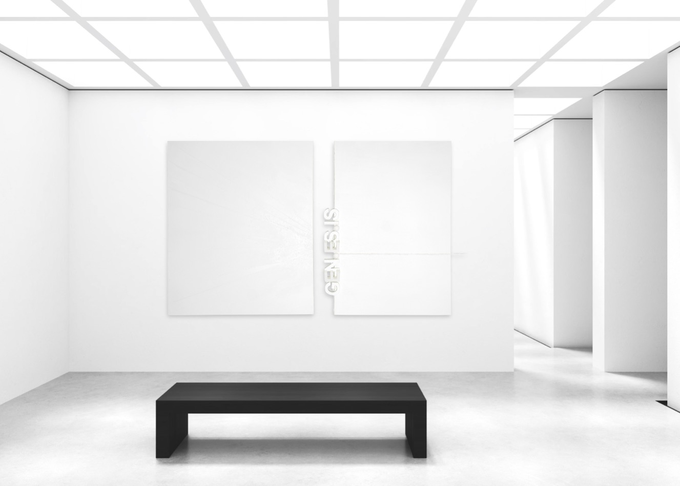Installation view of PAGE ZERO by K-NY displayed in a minimal architectural